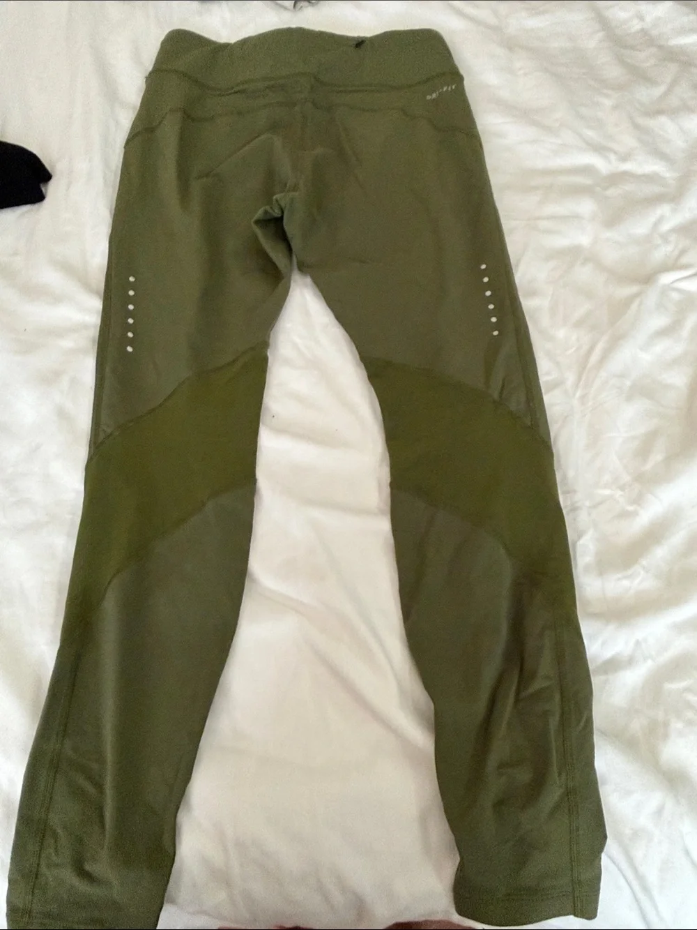 Nike Olive Green Women's Training Leggings with Metallic Swoosh